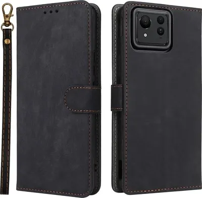 Produktbild von Hülle für Asus Zenfone 11 Ultra - Phonesta Vintage Skin Book Wallet Klapphülle mit abnehmbarer Kordel - Schwarz