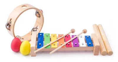 Produktbild von Woody Musical Set (Xylophon, Tamburin, Brennholz, 2 Maracas-Eier)