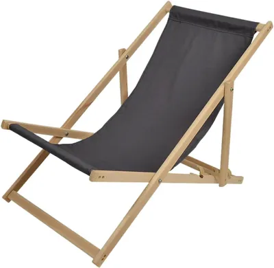 Produktbild von WOODOK Liegestuhl Klappbar Holz - Strandstuhl aus Buchenholz bis 120kg, ohne Armlehne - 3-Stufige Rückenlehnenverstellung (Grau)