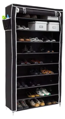 Zdjęcie produktu dla 3 szafki na buty VALENTIN, wysoka półka na buty z obiciem z tkaniny, 9 półek, szafka z tkaniną, wymiary: 161 x 88 x 30 cm, kolor czarny