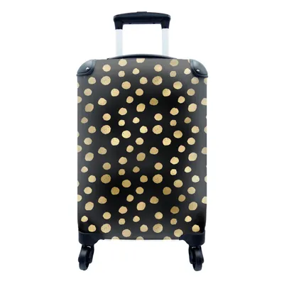 Produktbild von MuchoWow® Koffer Handgepäck Trolley Rollkoffer Kleine Reisekoffer mit 4 Rollen - Muster - Punkte - Gold - Cabin Size < 55x40x23 cm & 55x40x20 cm - Fotokoffer - Kabinenkoffer - Boardgepäck - Reise-Box - Reisekoffer - Reisegepäck - Koffer mit Bild - Trolley für Kinder