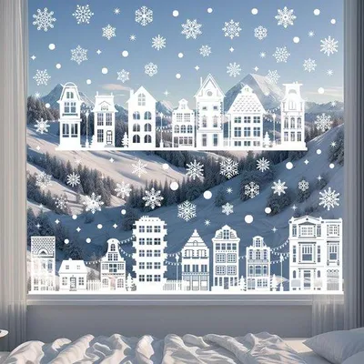 Image de 137 autocollants décoratifs pour fenêtres, thème Noël | Décorations de Noël et d'hiver pour fenêtres