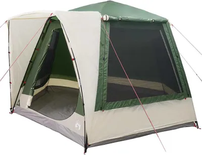 Image de Tente de camping VidaXL en forme de cabane avec toit, verte, 420 x 420 x 227 cm, en polyester