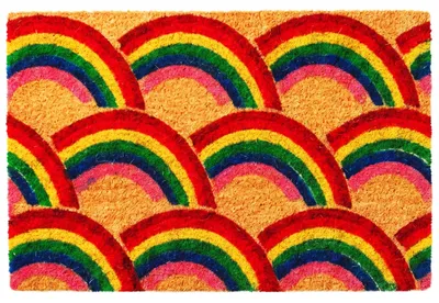 Produktbild von Relaxdays Fußmatte Kokos 60x40, Türvorleger Regenbogen, rutschfest, wetterfest, Fußabstreifer innen & außen, mehrfarbig