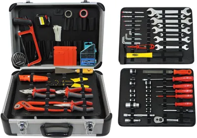 Produktbild von FAMEX 731-60 Alu Werkzeugkoffer bestückt mit Werkzeug Set - Werkzeugkiste gefüllt
