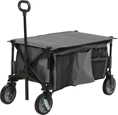 Produktbild von Klappbarer Bollerwagen mit 5 Seitentaschen, verstellbarem Griff und 120 kg Tragkraft - Stahlrahmen in Dunkelgrau, 100x55x93 cm