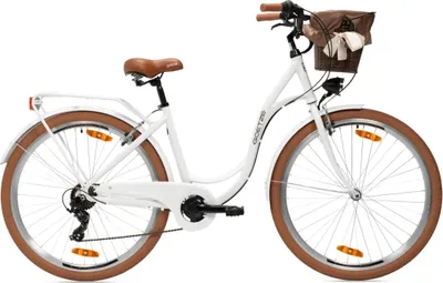 Produktbild von Goetze Mood 28 Zoll City Bike, 18 Zoll Aluminum Rahmen, 7-Gang Shimano Tourney, V-Bremse, LED-Beleuchtung, Komfortsattel, Rattankorb mit Bezug