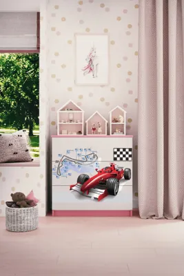 Image de Commode pour enfants avec tiroirs Formule 1 dans la couleur rose Babydreams