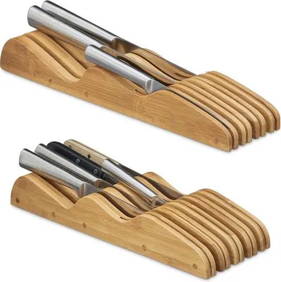 Produktbild von Famanu Messerblock für 11 Messer - Ladeorganizer aus Bambus, braun, 5x14,5x40 cm