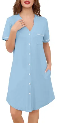 Immagine prodotto di Camicia da notte da donna - Maniche corte - Cotone - Azzurro chiaro