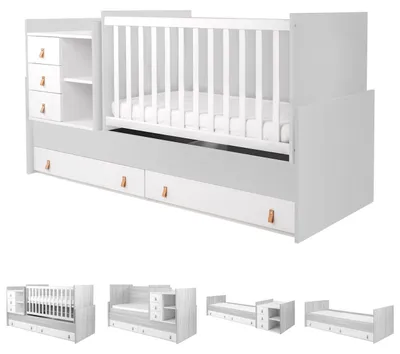 Produktbild von Kikkaboo Babybett Lorena 4 in 1 Kommode Schaukelfunktion Schreibtisch Jugendbett grau
