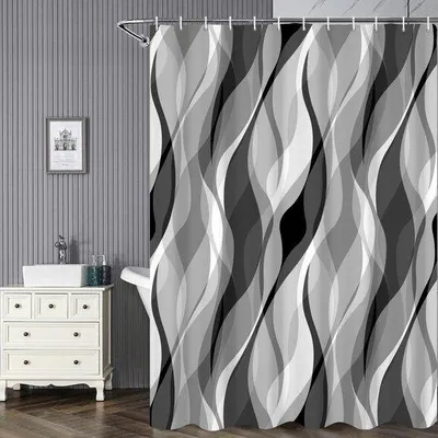 Imagen del producto de Ibenzoa® Cortina de ducha, 180 x 200 cm – Poliéster, resistente al moho e impermeable, resistente al desgarro, con ganchos ajustables para todas las bañeras