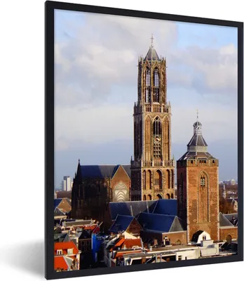 Produktbild von MuchoWow® Gerahmtes Poster Domturm - Wolken - Utrecht 60x80 cm - Poster mit Schwarzem Bilderrahmen Wandposter Rahmen Foto Bilder - Premium - Wanddeko Wohnzimmer