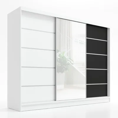 Produktbild von Schwebetürenschrank, 3-türig Schrank 200 cm mit Spiegel ARIVA 1 (Weiß , Schwarz , Weiß)