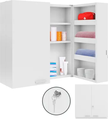 Produktbild von Jago® Medizinschrank - Abschließbar, XXL, 14 Fächer, 2 Türig, Hängend, Weiß - Apothekerschrank, Hausapotheke, Medikamenten Organizer