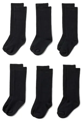 Productafbeelding van A. Essentials: Enkelvoudige kniekousen voor meisjes, 6 paar, zwart, maat L (8-12 jaar)