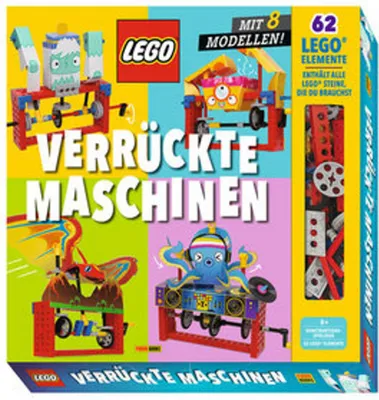 The image shows the front of a LEGO box for a set called "Verrückte Maschinen" (Crazy Machines).