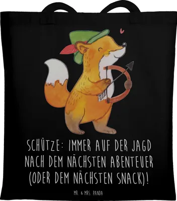 Produktbild von Mr. & Mrs. Panda Einkaufstasche Abenteuer Schütze - Schwarz - Geschenk, Schütze-Sinnlichkeit, Tierkreiszeichen, Shopping Tasche, Sternzeichen, Optimismus, Abenteuerlust