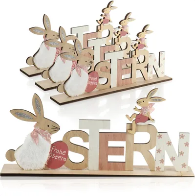 Produktbild von com-four® 4x Deko Aufsteller für Ostern - Schriftzug mit Osterhasen