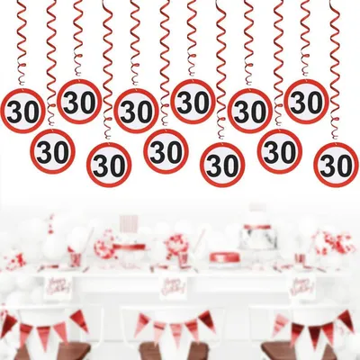 Produktbild von Girlande 30. Geburtstag Deko, 12 Stück Verkehrsschild Spiralen, Partyzubehör für 30er Geburtstag, Hochzeit, Jubiläum