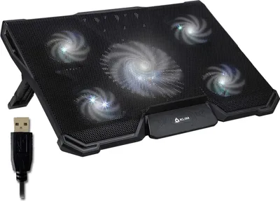 Produktbild von KLIM Cyclone - Laptop Kühler + Ständer + Maximale Kühlung + Verhindere Überhitzung + Schütze Dein Laptop + 5 Lüfter 2200 & 1200 RPM + Cooling Pad für Computer PS4 Xbox One + Weiß