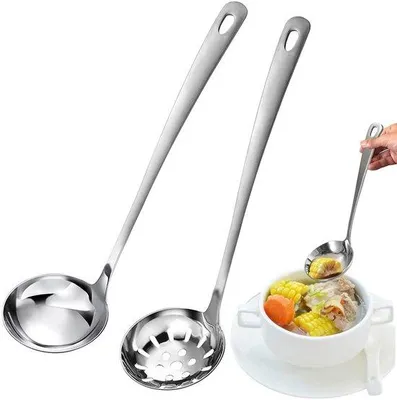 Productafbeelding van Ibenzoa® 2-delige roestvrijstalen serveerset – soeplepel en opscheplepel (30 x 7,5 cm), lange, ergonomische handgrepen, vaatwasmachinebestendig, mat afwerking