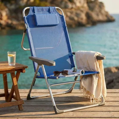 Immagine prodotto di Milani Home - spiaggina mare pieghevole, acciaio e textilene, con cuscino, azzurro