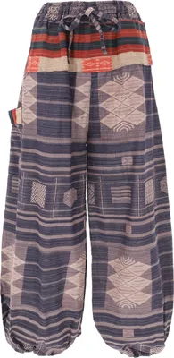 Produktbild von Yogahose, Ikat Pluderhose mit Breitem Gewebtem Bund - Blau, Damen, Baumwolle, Hosen