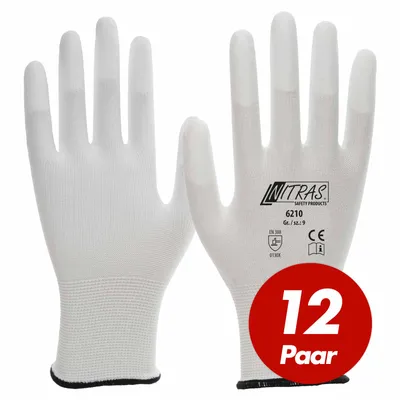 Produktbild von NITRAS Nylon-Handschuhe 6210 Arbeitshandschuhe Gartenhandschuhe PolyurethanFingerkuppenbeschichtung - 12 Paar Größe:7