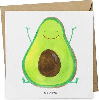 Produktbild von Mr. & Mrs. Panda Grußkarte Avocado Glücklich - Weiß - Geschenk, Chaos, faltkarte, doppelkarte, Frucht, Freude, anlasskarte, Klappkarte, Glückwunschkarte