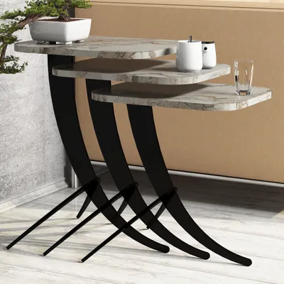 Image de Skye Decor, Pion - White Marble, table d'appoint (3 pièces), blanc, 100 % MÉLAMINE REVÊTUE DE PANNEAUX, 35 x 60 x 45 cm
