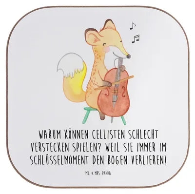 Produktbild von Mr. & Mrs. Panda Untersetzer für Gläser Cello Schlüsselmoment - Weiß - Geschenk, bieruntersetzer, Coaster, Klassische Musik, Orchester, Streichinstrument, Bogen, Lernen