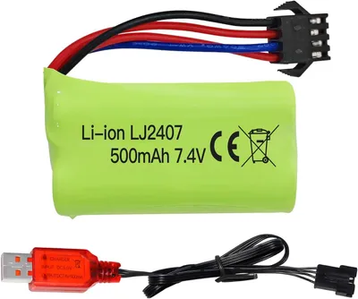 Immagine prodotto di Batteria agli ioni di litio 7,4 V 500 mAh ad alta velocità con caricatore USB - Compatibile con EC16, DE85 RC barca, modello di nave e auto RC