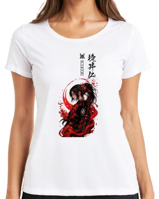 Productafbeelding van Samurai-strijdster, anime, manga, katana-zwaard, Japan, Y2K, Onna-musha, dames T-shirt, wit, maat L
