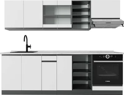 Immagine prodotto di Cucina componibile Vicco R-Line Bianco/antracite 240 cm  J-Shape, PL Marmo, Model 43047