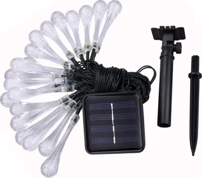 Zdjęcie produktu dla 50LED Solar String Lights IP65 Wodoodporne wielokolorowe wróżki z kroplami wody z 8 trybami oświetlenia na zewnątrz 7m