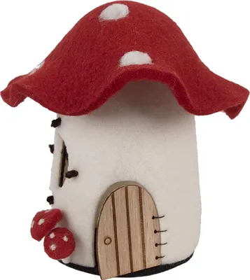 Produktbild von Clayre & Eef Dekorationsfigur Haus 20x20x18 cm Weiß Filz Pilze