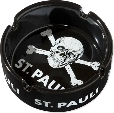 Produktbild von FC St. Pauli Aschenbecher Totenkopf Schwarz, Original Fanartikel, Schwarzer Aschenbecher mit Totenkopf-Aufdruck, Keramik