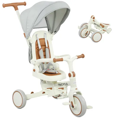 Produktbild von AIYAPLAY Dreirad 5in1 mit Schubstange für 1-3 Jahre mit reversiblem Sitz Creme