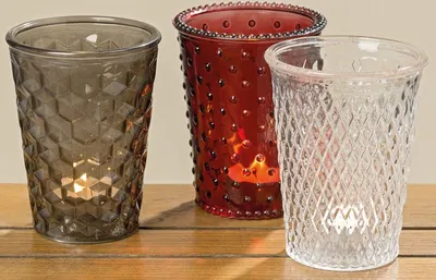 Produktbild von Windlicht Troja Glas lackiert rot/grün/klar H 13cm Ø 10cm 3-teilig