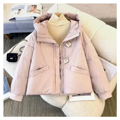 Produktbild von Damen Wintermantel mit Kapuze, dicke Daunenjacke, bequeme Pufferjacke, einfarbige Winterjacke mit Reißverschluss