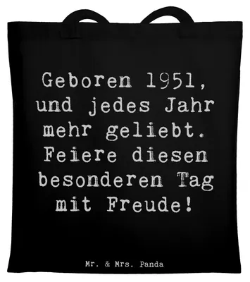 Produktbild von Mr. & Mrs. Panda Schultasche Spruch 1951 Geburtstag - Schwarz - Geschenk, Tote Bag, Geburtstagsgeschenk, Tragetasche, Geboren am, Tasche, dokumententasche, Shopping