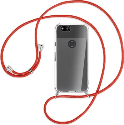 Produktbild von Handykette Backcover-Schutzhülle mit Band (Metall silberfarben) für Google Pixel 2 - rot