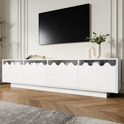 Image de Meuble TV moderne à 4 portes au design ondulé – Solution de rangement élégante pour le salon, meuble multimédia et meuble TV, 170 × 40 × 45 cm