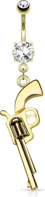 Produktbild von Bauchnabelpiercing Anhänger Pistole Revolver Zirkonia Kristall Chirurgenstahl Bananabell 10 mm