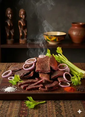 Produktbild von 250 Gramm Beef Jerky Biltong Voodoo mit Zwiebeln am Stück/Stix zum selberschneiden