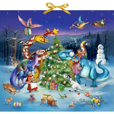 Produktbild von Wand-Adventskalender - Dinosaurier im Weihnachtsfieber