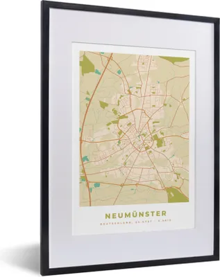 Produktbild von MuchoWow® Gerahmtes Poster Karte - Neumünster - Karte - Stadtplan - Vintage 30x40 cm - Poster mit Schwarzem Bilderrahmen Wandposter Rahmen Foto Bilder - Wandposter Schlafzimmer