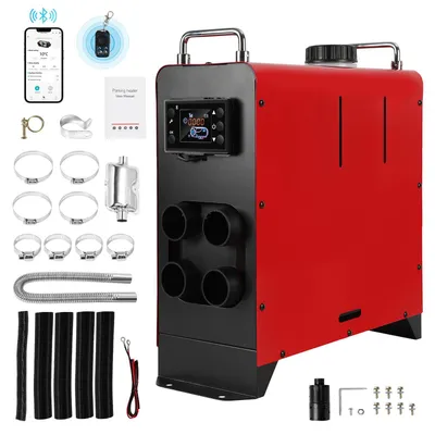 Obrázok produktu pre Eikuavons 12/24 V, dieselový stojanový ohrievač, 8 kW, 4 výstupy, vzduchový ohrievač, dieselový ohrievač, aplikácia Bluetooth, LCD diaľkové ovládanie, vhodné pre auto, nákladné vozidlo, karavan, obytný automobil, červená farba