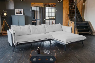 Produktbild von KAWOLA Sofa QUENYA Ecksofa Cord hellgrau / Velvet anthrazit Recamiere rechts